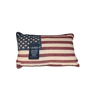 Ralph Lauren American Flag Heritage Cotton Pillow 14x22 Indoor Outdoor NEW